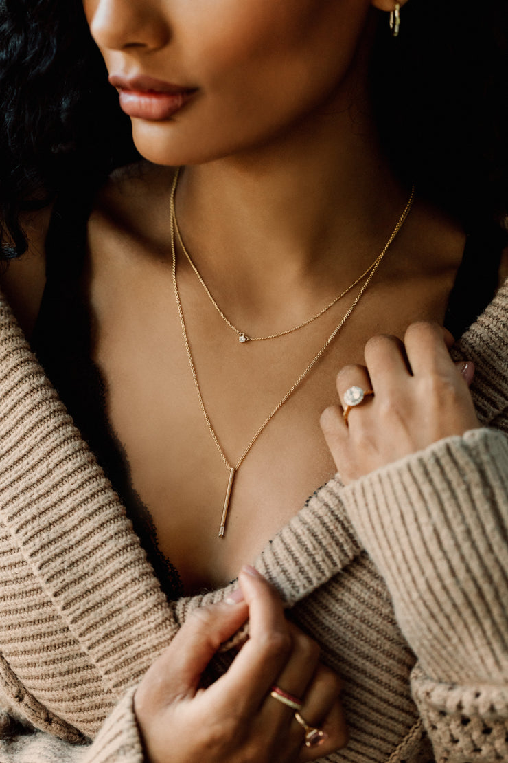 Bar Necklace - Black Spinel & 14k White Gold