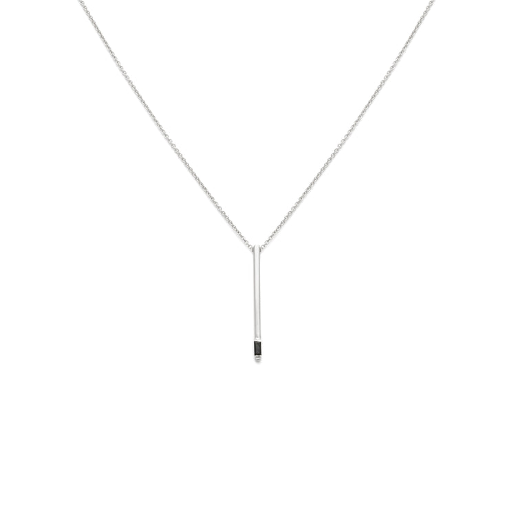 Bar Necklace - Black Spinel & 14k White Gold