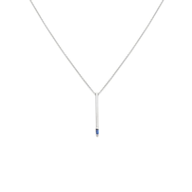 Bar Necklace - Blue Sapphire & 14k White Gold