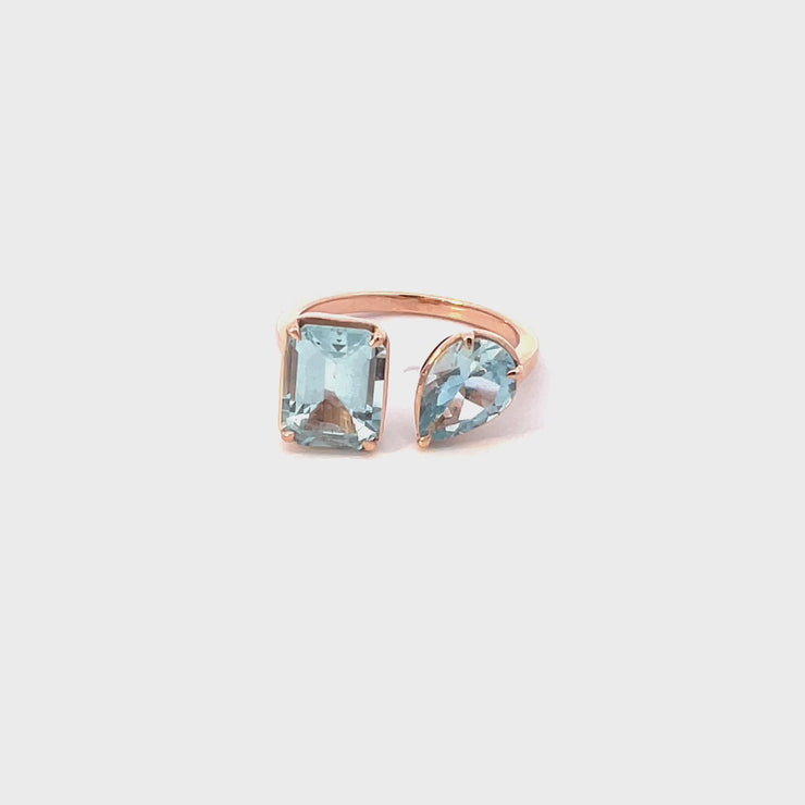 Two-Stone Aquamarine Right Hand Ring - Toi et Moi
