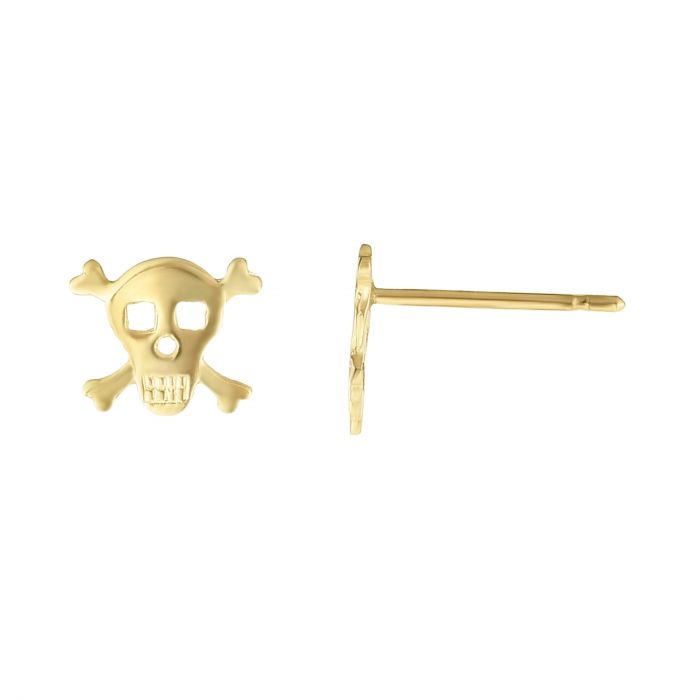 Skull Stud Earrings - 14k Gold