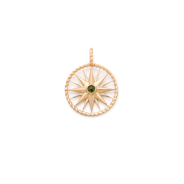 True North Compass Pendant - Solid Gold & Green Tourmaline